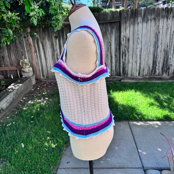 Marc New York Knit Cotton Tank Top Cream Boho Festival Women's Large - Picture 6 of 8